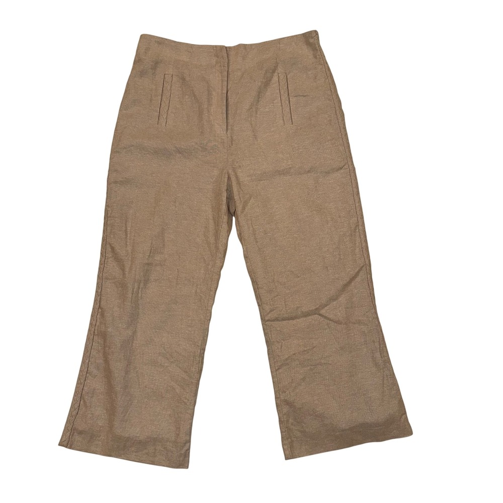 JASON WU Linen Blend Lined Wide Leg Cropped Pants Beige Size 36